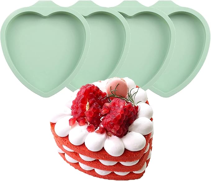 4Pcs Heart Cake Layer Pans Set, 6 Inch Rainbow Cake Baking Pans,Love Silicone Cake Molds for Children's Day Pizza Vegetable Pancake and Resin Crafts Random color