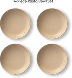 JoyJolt Mesa 30oz Stoneware Pasta Bowls Set of 4, Salad and Serving Bowls for Kitchen, Oatmeal Soup Dinner, Matte Beige, Dishwasher and Microwave Safe, Wide and Shallow Plate