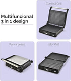 MOI Panini Press Grill & Sandwich Maker - 180° Dual-Plate Stainless Steel Grill Press for Paninis, Grilled Cheese, Burgers, Quesadillas, Breakfast, and More - 11 x 9 Inch Panini Maker with Drip Tray