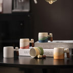 2-Oz Ceramic Espresso Cups with Wood Handle, 2/4-Piece Set for Coffee, Tea, Latte - Dishwasher Safe, Multi-Color & Wood Styles, Gift & Café Use (Kiln turning blue, Wooden Handle2)