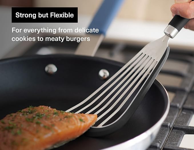 Misen Fish Silicone Spatula - Slotted Turner for Cooking - Perfect for Frying - Heat Resistant - Dishwasher Safe -1mm Thick Flexible Flipper - Soft Silicone Grip Handle for Easy Use