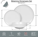 Webbylee 12-Pieces Melamine Dinnerware Set - Unbreakable Plates & Bowls Set for 4, Lightweight Kitchen Dishes Idear for Camping, Picnic, Party,White & Grey