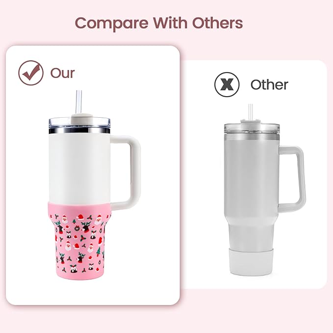 Christmas Boot for Stanley, Silicone Water Cup Bottom Protector Sleeve Accessories for Stanley Quencher H2.0 FlowState Tumbler 20oz/30oz/Stanley Adventure Quencher Tumbler 24oz (Pink)