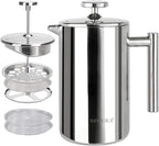 Secura French Press Coffee Maker, 304 Grade Stainless Steel Insulated Coffee Press with 2 Extra Screens, 17oz (0.5 Litre), Silver
