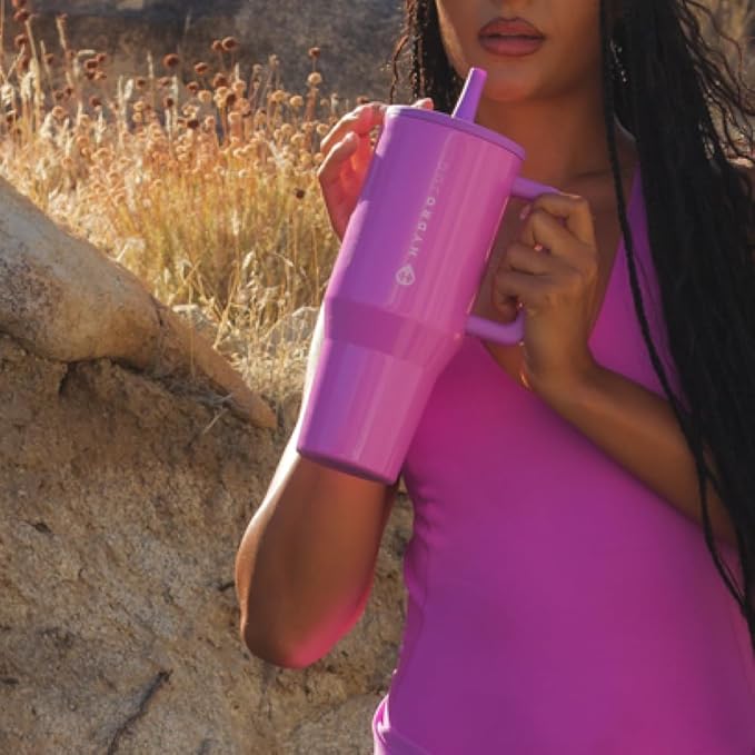 HydroJug Traveler - 40 oz Water Bottle with Handle & Flip Straw - Fits in Cup Holder, Leak Resistant Tumbler-Reusable Insulated Stainless Steel & Rubber Base - Gifts for Women & Men, Pulse