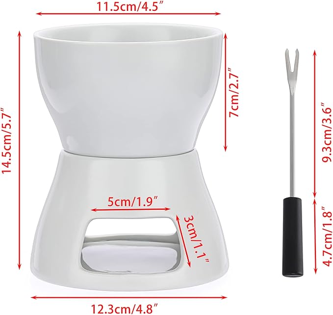 BSTKEY 400ML Ceramic Butter Warmer Set with 4 Forks, Fondue Pot Melting Pot Set, Melt Hot Pot Bowl Set For Cheese Chocolate Butter Caramel