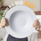Pasta & Salad Bowls - 40oz White Ceramic Soup Plates - Set of 4, Large Pasta Plates, Wide Rimmed, Microwave & Dishwasher Safe
