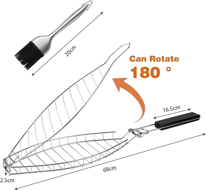 Fish Grill Basket, Stainless Steel Fish Grilling Rack For Oven With Detachable Handle , Large Whole BBQ Fish Grill Basket For Live Fish, NonStick Fish Basket for Grilling Perfect for Salmon, Veggies, And Seafood