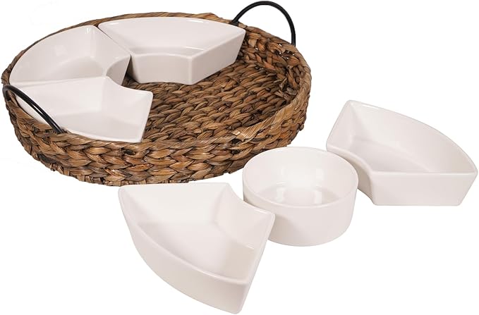 Serving Tray and Serving Dishes, RANDEFURN 7-Set Gold Platters for Parties,15.5 x 15.5 inches, Divided Serving Trays & Platters, Portable Handle,Gold