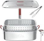 Deep Fryer Pot 18QT | Fish Fryer Pot with Basket | Heat-Resistant Silicone Handles | Lid & Fryer Tong & Thermometer | Outdoor Fryer Pot for Frying Fish, French Fries, Chicken Wings | Foldable Aluminum