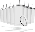 20oz Tumbler Vacuum Insulated Travel Mug with Lids, Stainless Steel Double Wall Bulk Cup for Home, Office, Outdoor Suitable for Vehicle Cup Holders(Set of 8, White)