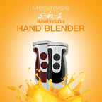 MegaWise Pro Titanium Reinforced 5-in-1 Immersion Hand Blender, Powerful Motor with 80% Sharper Blades, 12-Speed Corded Blender, Including 500ml Chopper, 600ml Beaker, Whisk and Milk Frother (Black)
