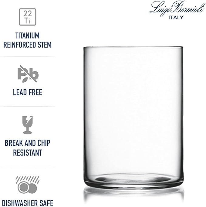 Luigi Bormioli Top Class 15.25 oz All Purpose Glasses - Set of 6 Durable Lead-Free Crystal Drinkware with Reinforced Rims & Minimalist Design - Elegant Glassware for Home or Bar Use