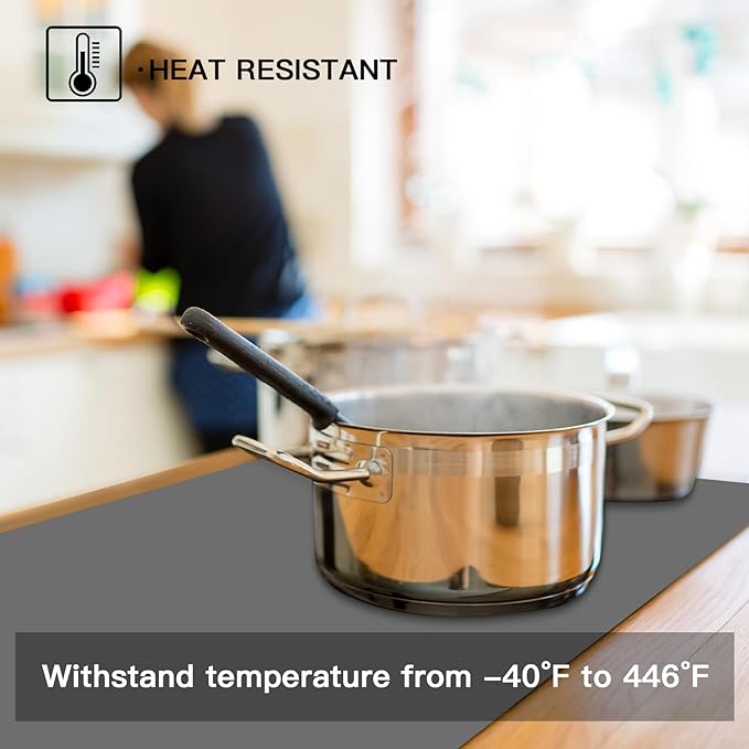 2MM Thick Silicone Countertop Mat, 35.4"x 23.6" Silicone Mats for Kitchen Counter, Nonslip Heat Resistant Mat, Large Kitchen Counter Mats, Waterproof Countertop Protector, Light Gray