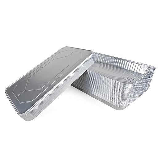 IDL Packaging Full Size Aluminum Steam Table Pans with Lids - Medium, 21" x 13" x 2.25" (pack of 25) - Disposable Foil Pan for Grilling, Roasting, BBQ, Cooking, Baking, Freezing
