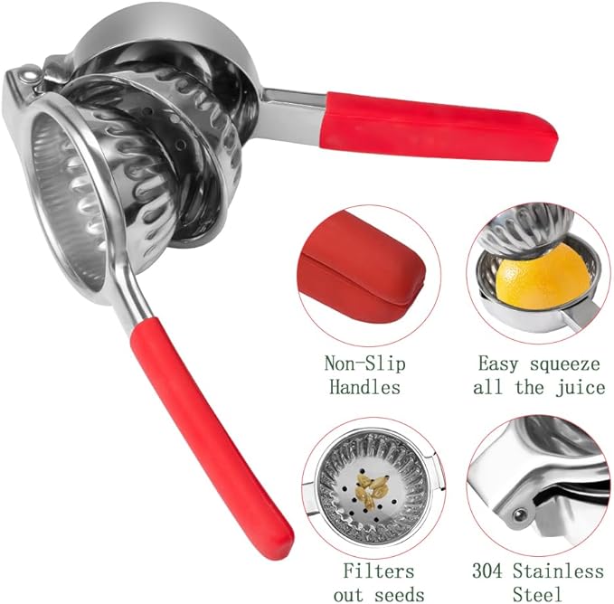Lemon Squeezer Stainless Steel Citrus Juice Press Squeezer for Lemons and Limes with Silicone Handles Manual Juicer