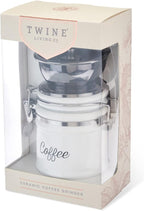 Twine Handheld Vintage Coffee Grinder, Manual Adjustable Design with Wood Handle and White Ceramic Jar, Set of 1