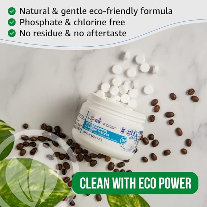 Espresso Cleaning Tablets. 100 x 0.035 oz Coffee Cleaner Tablets. Machine Cleaning Tablets used every 100 cups. Automatic, Superautomatic & Bean to Cup. Use with Descaling