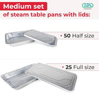 IDL Packaging Aluminum Foil Pans with Lids, Medium - 75 pc Chafing Dish Set - 25 Full Size and 50 Half Size Steam Table Pans + Lids - Disposable Cookware for Catering, Buffet, Party, BBQ