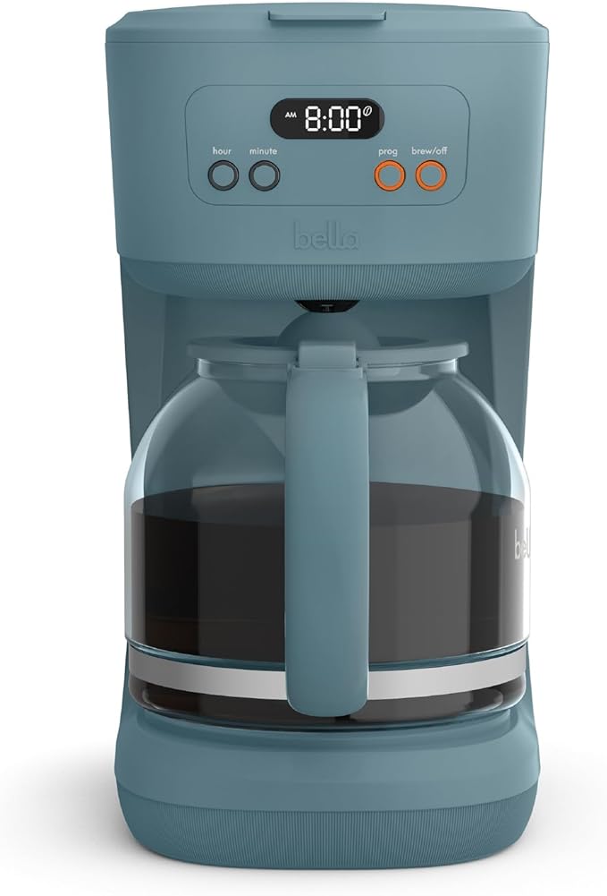 bella 12 Cup Programmable Coffee Marker, Reusable Dishwasher Safe Accessories, Easy LCD diaply, Auto Shutoff, 900 watt, Surf