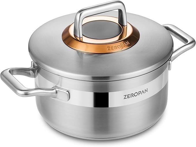 Hybrid Nonstick 3-Quart Stockpot,8 Inch Stainless Steel Stockpot with Lid,Non-stick Soup Pot,PFAS PFOA PTFE Free,Dishwasher-Friendly, Oven-Safe Up to 600°F,Compatible with All Cooktops