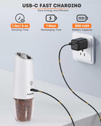 AmuseWit Gravity Electric Salt and Pepper Grinder Set [White Light] USB Rechargeable Automatic Pepper and Salt Mills,Adjustable Coarseness,One-Handed Operation, Snow White