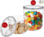 2 Pcs Plastic Candy Jars, Clear Storage Containers with Lids, Airtight Food Storage Canisters, Wide Mouth Apothecary Jars, Kitchen Organization Containers, 47 oz & 30 oz