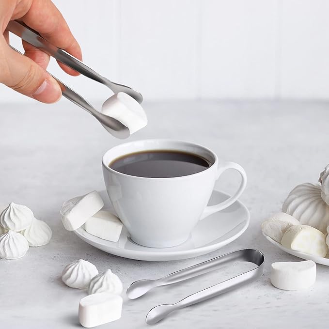 JCREN 12 Pack Serving Tongs, Small Serving Utensils for Catering, Food-Grade 304 Stainless Steel Serving Tongs Appetizer Tongs for Tea Party Coffee Bar Taco Bar, 4" Mini Kitchen Tongs - Silver