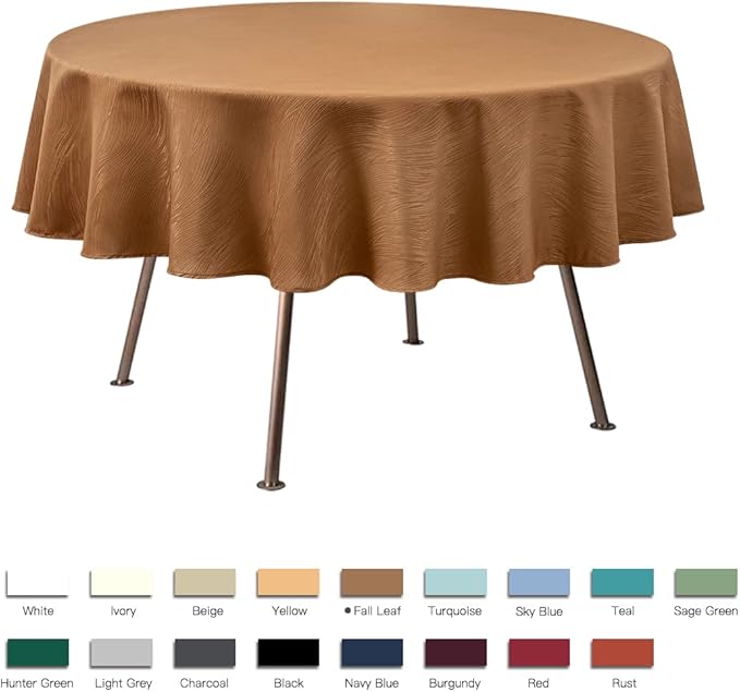 maxmill Fall Round Tablecloth Swirl Design Spillproof Wrinkle Free Heavy Weight Soft Table Cloth Decorative Fabric Tabletop for Harvest Celebration Thanksgiving Dinner Round 90 Inch, Fall Leaf