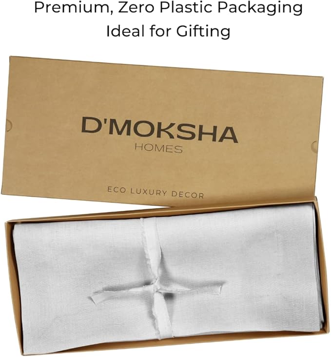 D'Moksha Homes Linen Silver Grey Table Runner 120 Inches Long - 100% Pure Linen Dining Table Runner 14 x 120 Inch for Summer, Fall and Halloween - Machine Washable