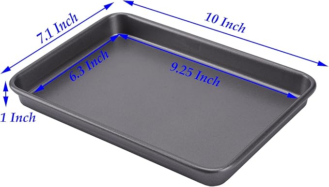 2 Small Baking Sheet 10 x 7.1 Inch (Inner 9.25 X 6.3) Mini Cookie Tray Toaster Oven 1/8 Sheet Pan Nonstick Thicken Heavy Carbon Steel No Warp Non Toxic Magnetic Bakeware