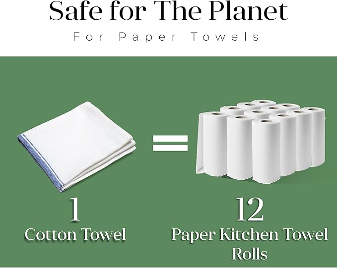 Salt Earth Kitchen Towels Cotton Dish Towel Size 24x14 Inches Set of 4 100% Ring Spun Cotton Absorbent Quick Dry Herringbone Weave Lint Free Washable Dishcloth Hanging Loop Color White & Blue Stripe