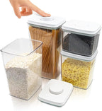BopTop (4pc Set) Airtight Food Storage Container – Mechanical Silicone Seal Canister - BPA-Free Stackable - 1.3Qt/2.1Qt/2.8Qt/3.5Qt