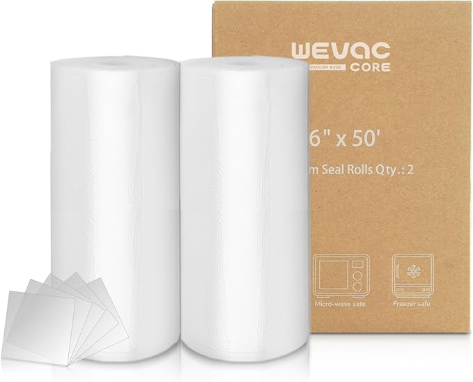 Wevac Vacuum Sealer Bags 6x50 Rolls 2 pack for Food Saver, Seal a Meal, Weston. Commercial Grade, BPA Free, Heavy Duty, Great for vac storage, Meal Prep or Sous Vide
