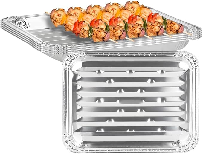 PARTY BARGAINS Aluminum Broiler Pans - 4 Pack, Heavy-Duty Disposable Grill Pans for Cooking, Roasting, BBQ, Picnic - (Max 240°C)