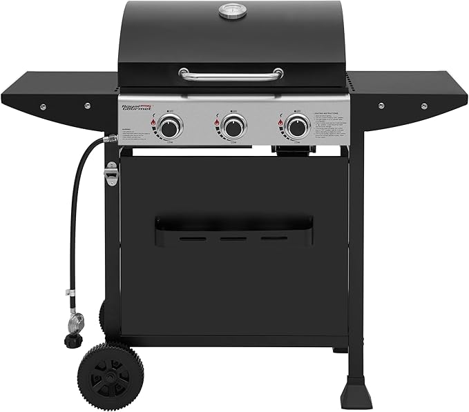Royal Gourmet GH3001H 3-Burner Propane Gas Grill with Warming Rack, Outdoor BBQ Grill with 30,000 BTUs Output & 496 Sq. In. Grilling Area for Patio, Backyard and Balcony, Black