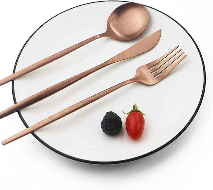 JASHII Flatware Silverware Set, Stainless Steel Satin Finish Cutlery Service for 6, 30-Piece Spoons and Forks Kitchen Utensils, Dishwasher Safe (Matte Rose)