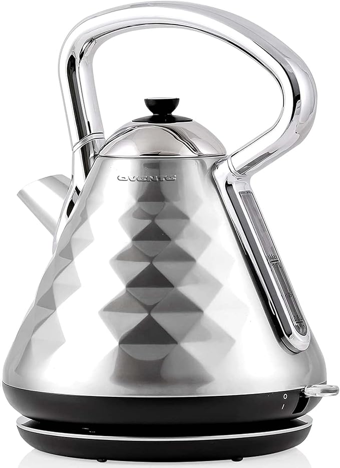 OVENTE Retro Electric Kettle, 1.7L Stainless Steel Tea Kettle, 1500W Fast Heating Hot Water Boiler with LED Indicator Light, Auto Shut-Off & Boil-Dry Protection, BPA-Free Teapot, Silver KS755BR