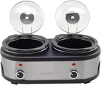 Courant 3.2-Quart Double Slow Cooker(1.6-Qt each) w/Warm Settings, Stainproof Stoneware Pots and Glass Lids – StainlessSteel