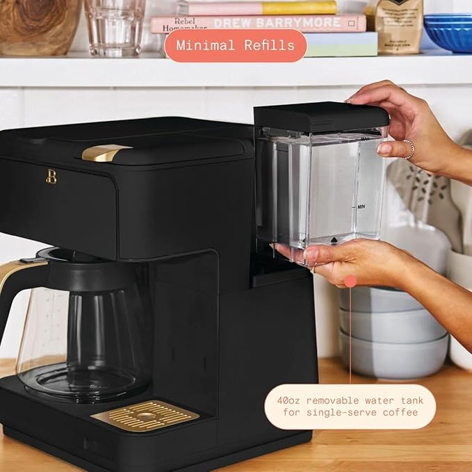 Beautiful Multi-Brew Coffee Maker – 12-Cup Carafe & Single-Serve Pod or Grounds, Iced Coffee Mode, Programmable Touch Display, Includes Filters (Black Sesame)