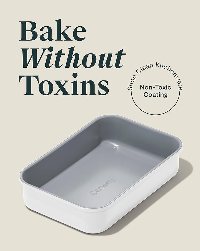 Caraway Nonstick 9” x 6.5” Small Rectangle Baking Pan Duo – Non-Toxic, PTFE & PFOA Free – Aluminized Steel Core – Deep Ceramic Baking Pan for Casseroles, Lasagna & More - White