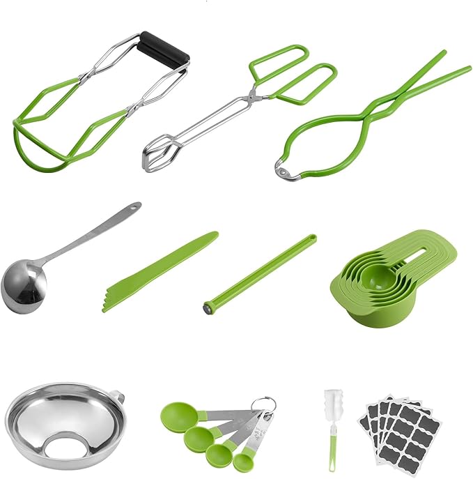 VEVOR Canning Supplies Starter Kit, 9 Pieces Stainless Steel Water Bath Canning Kit for Beginners, Canning Tools Set: Ladle, Measuring Spoon & Cup, Funnel, Tongs, Jar Lifter, Jar Wrench