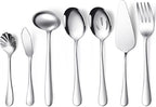 Patelai Serving Utensils Set Include Stainless Steel Large Spoons Slotted Spoons Forks Tongs Soup Ladle and Pie Server for Parties Buffet Catering, Dishwasher Safe(Silver,7 Pieces)