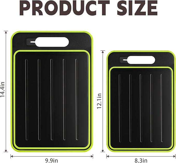 Cutting Board Double Sided,2 Pcs Vegetable Board With Sharpening Stone,Large Size+Small Size,Food Grade Stainless steel and Wheat straw PP Material,Eco-Friendly and Easy to Clean (black)