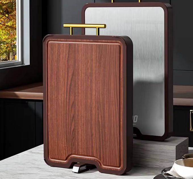 Titanium Cutting Board Double Sided, Wood Cutting Board for kitchen, GR1 Titanium & Walnut Wood Large Chopping Board for meat with Juice Groove for Meat & Veggies. 16.3”x11”x1”