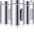 3 Pcs Stainless Steel Canister Set with Glass Windows Visible Storage Jars Silver Kitchen Canister Set for Pasta Flour Oat Sugar Container, Kitchen Tools, Housewarming Gifts(32 oz)
