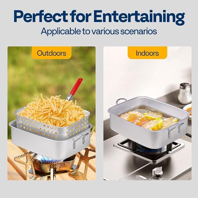 VIVOHOME 18 Qt Aluminum Deep Fry Pan and Basket, Rectangular Fish Fryer for Indoor and Outdoor Use