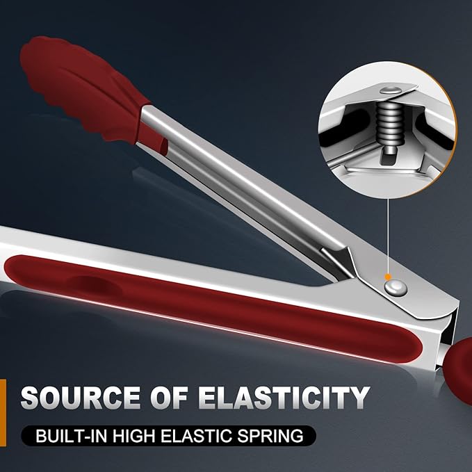 Tongs For Cooking - 7",9" and 12 inch Kitchen Tong with Silicone Tip,Heat Resistant 600 Degrees Metal Locking Tongs - for cooking,Salad and Barbecue,Red Set of 3