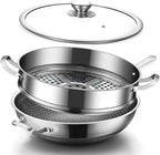 14 Inch Hybrid Stainless Steel Wok with Lid & Steamer Basket,Nonstick Stir Fry Pan, PFOA-Free,Stay-Cool Handle,Works on Induction,Dishwasher & Oven Safe