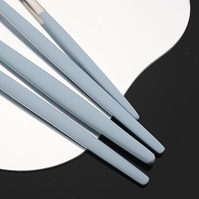 JASHII Flatware Set 24 Piece, Stainless Steel Silverware Set, Macaron Small Fresh Color Cutlery Set, Modern Elegant Tableware Set for Party, Christmas, Dinner (Haze Blue Silver)